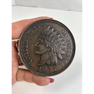 1877 Copper Plate Large Indian Head Belt Buckle Vintage Statement Western (Read)